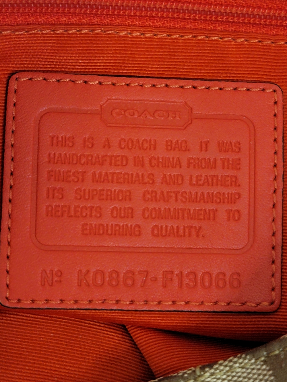 Coach Signature Canvas Crossbody in Tan and Orange Trim - Picture 2 of 15